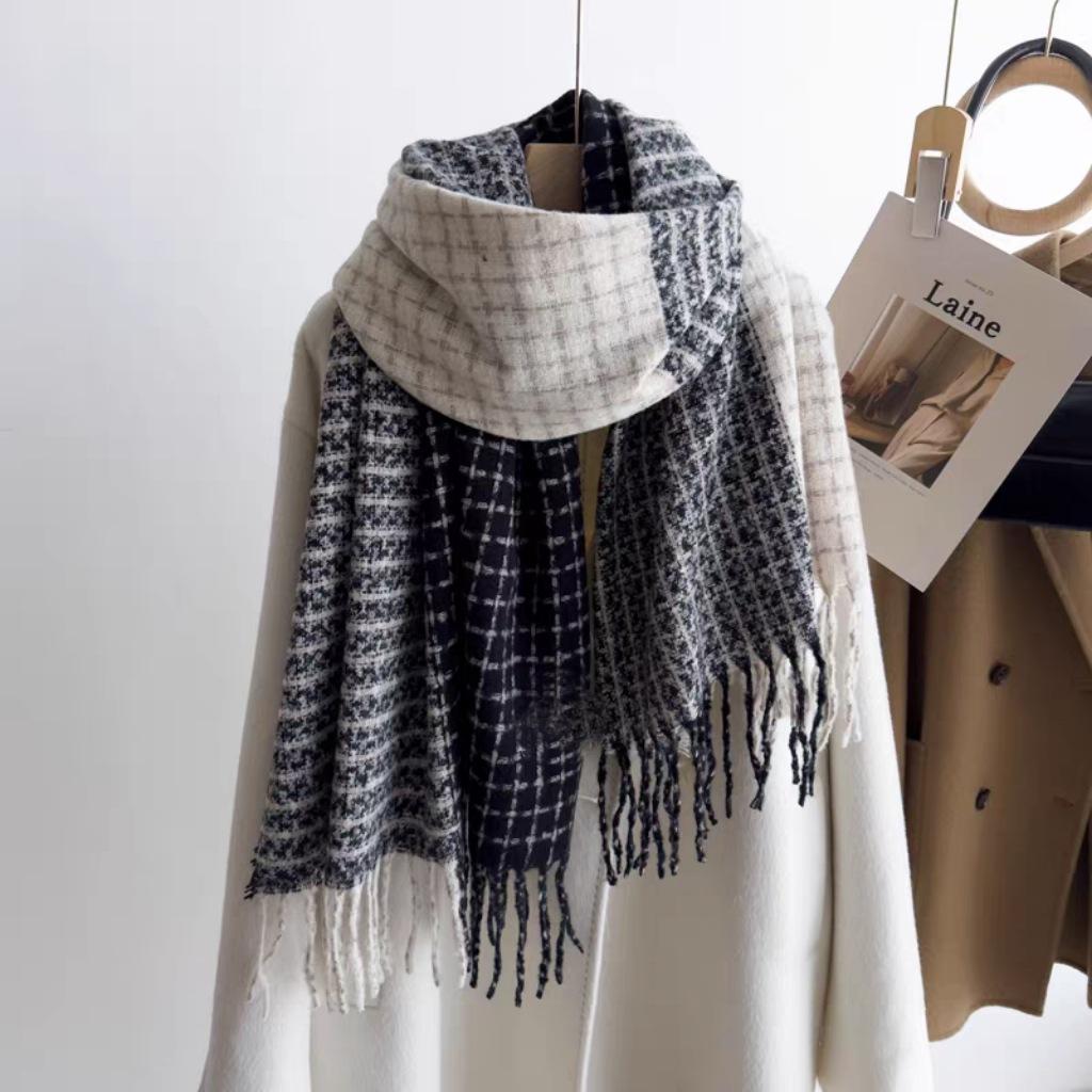 

Шаль Классическая Мягкая Популярная Премиум Универсальная Модная Имитация Кашемира Клетчатый Утолщенный Шарф с Бахромой 180cm*65cm 240g