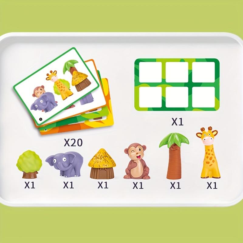 Animal Queuing Game Toy for Kids Educational STEM Learning Toy with 8 Colorful Animal Shapes, Question Cards Flashcards To Develop Spatial Logic