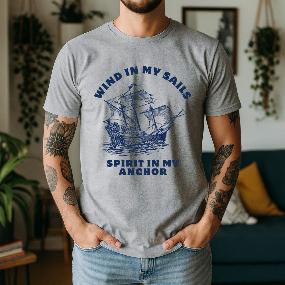Men's Cotton T Shirt Wind In My Sails Sea Retro Style Casual Daily Comfortable Breathable Short Sleeved