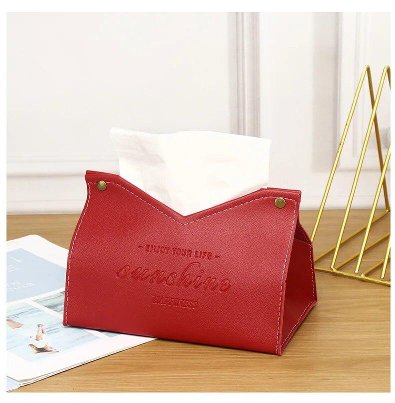Living Room And Dining Room Tissue Box Eco-Friendly Leather Multi-Purpose Solid Color Creative Napkin Storage Box