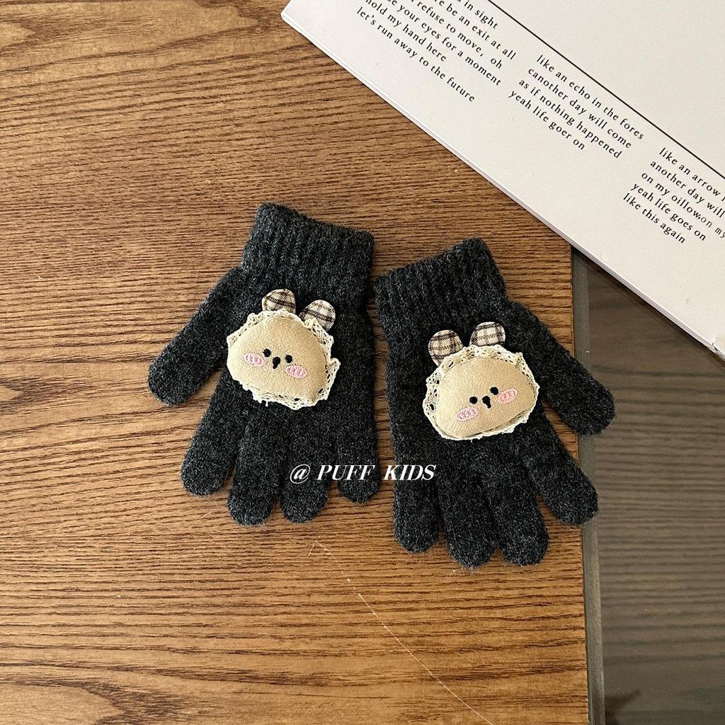 Winter Children's Cartoon Knit Gloves - Five-Finger Design for Boys & Girls