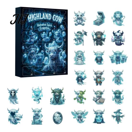 Christmas Countdown Surprise 24 Days Highland Cow Advent Calendar 2026, for Seasonal Party Decorations Kids Adults, Acrylic Cattle Ornaments