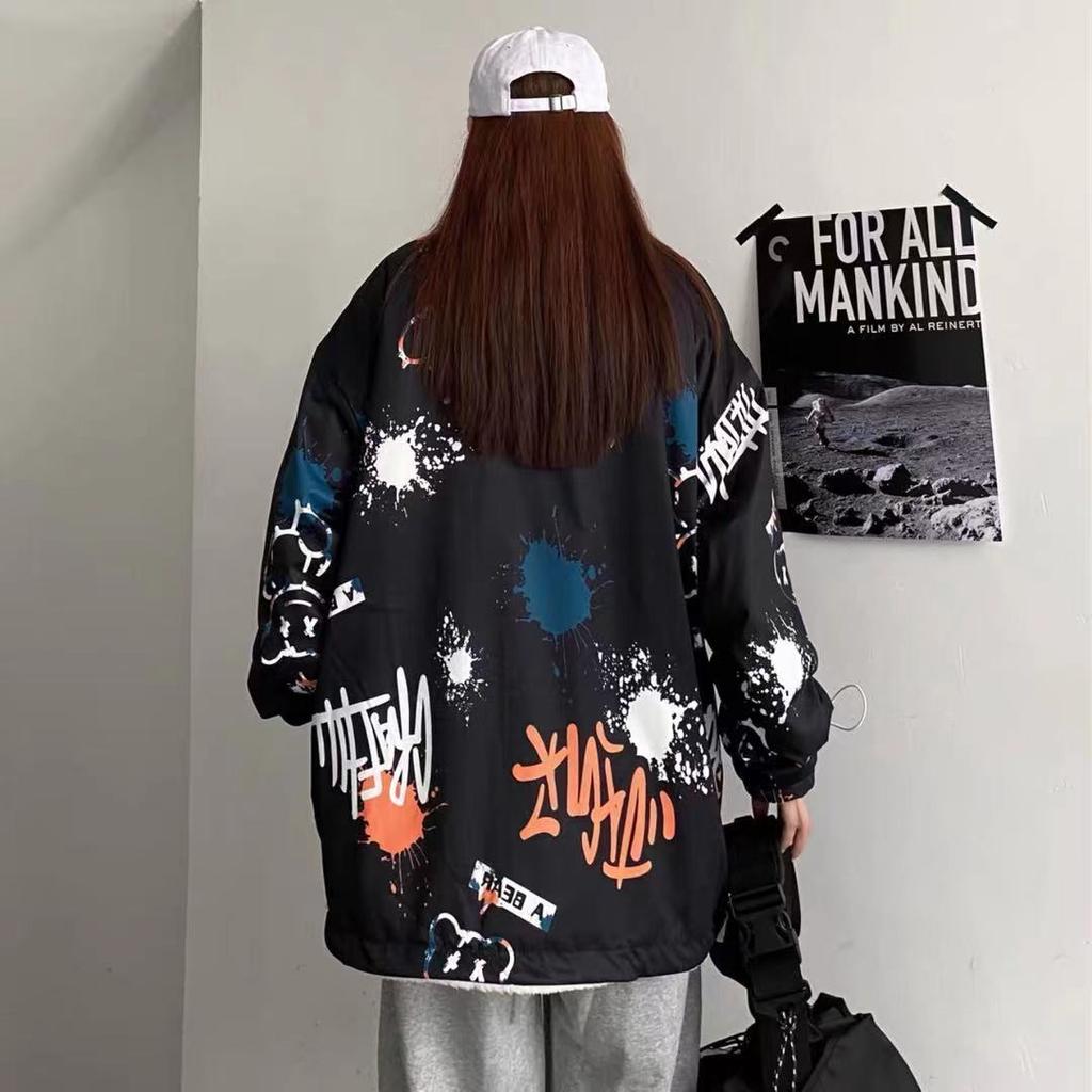 Nová móda Podzim a zima Obě strany nosí jehněčí vlna Bavlna Kabát Pár Milovníci zahuštěné volné oblečení Tisk