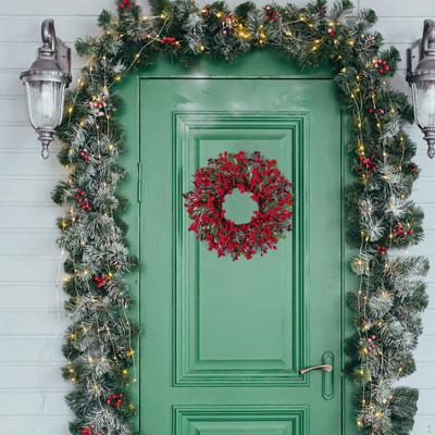Red Berry Wreath Door Hanging Ornament Home Artificial Christmas for Hotel Dining Room