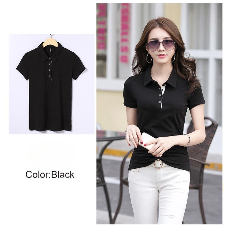 Summer Solid Color Notch Lapel Korean Style Fitted Women's Short Sleeve T-Shirt Simple and Fashionable Top