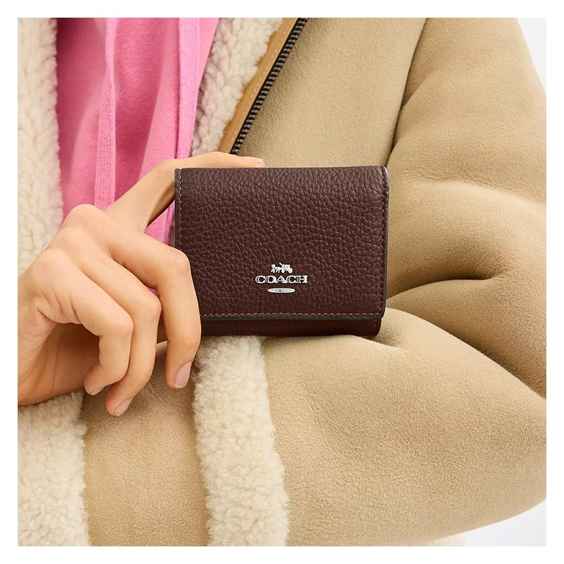 COACH Micro 11 brand logo snap closure pebbled leather wallet regular women's maple color maple color