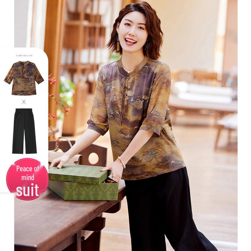 

Паситер Новый китайский стиль Принтованный комплект из двух предметов для женщин 3XL