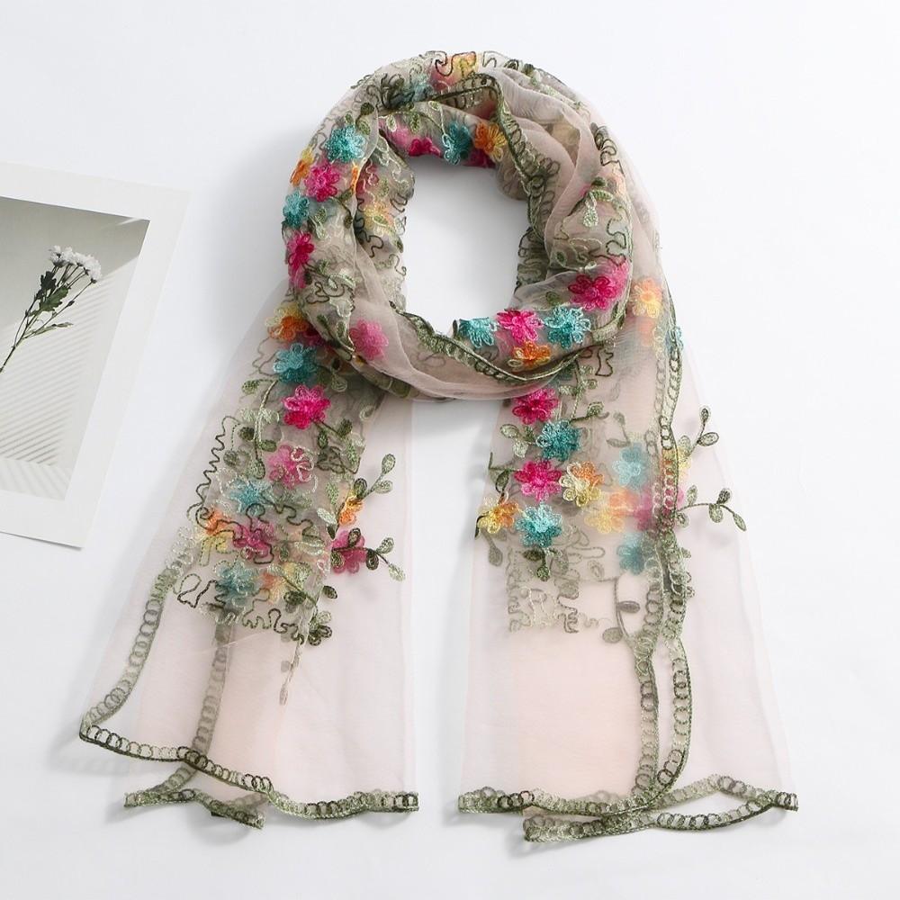 Lightweight Boho Floral Headwrap Breathable Long Lace Scarf Ethnic Sheer Shawl Daily Outfit светло-розовый