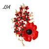 Veteran Commemorative Jewelry Never Forgotten Victory Blossom Brooch, Red Flower Lapel Pin Decorative Memorial with Rhinestone, Alloy Badge