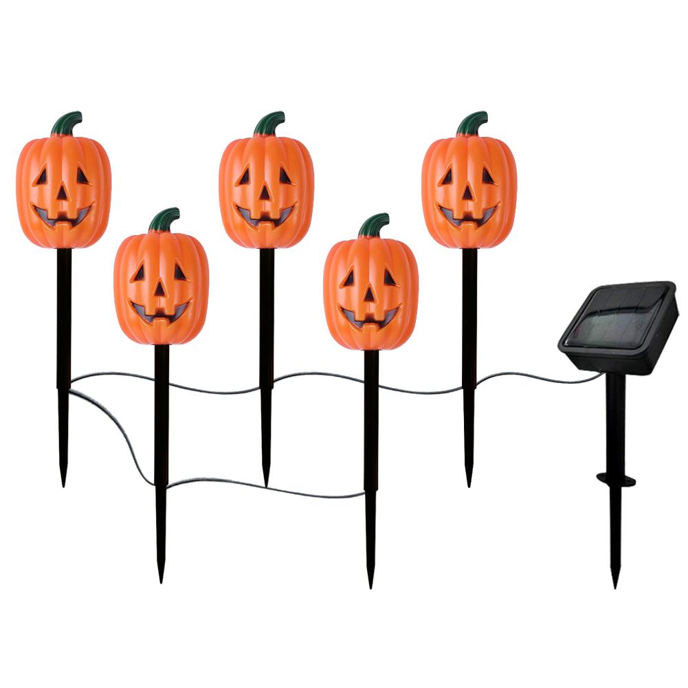 5 Pack Outdoor Halloween Pumpkin Lights Waterproof Halloween Pumpkin Pathway Stake Lights Halloween Party Decor Walkway Lights