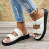 Fashion 2025 Fashion Hook Loop Platform Slippers Women Summer Thick Bottm Pu Leather Sandals Woman Comfortable Non Slip Beach Sandles 43