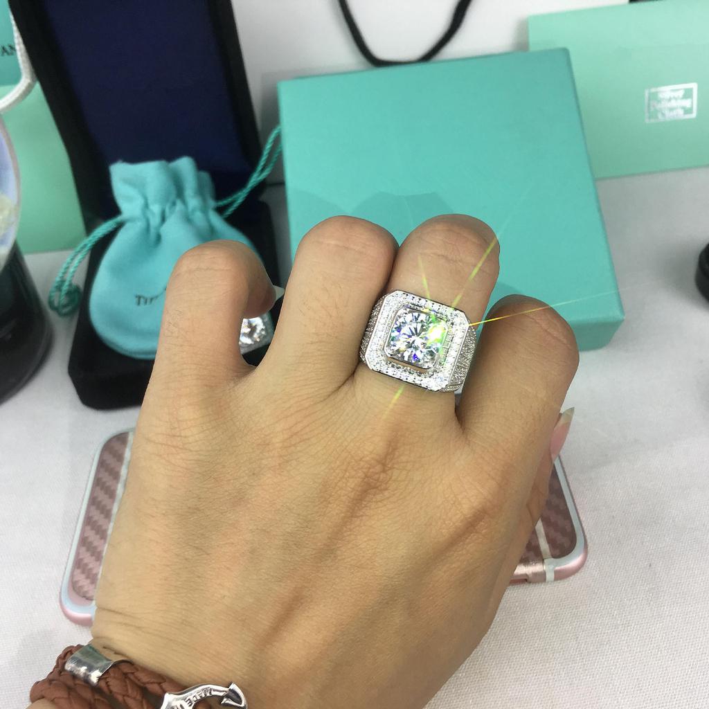 Luxury 925 Sterling copper Ring With Zircon Crystal Ring For Men Zircon Gift