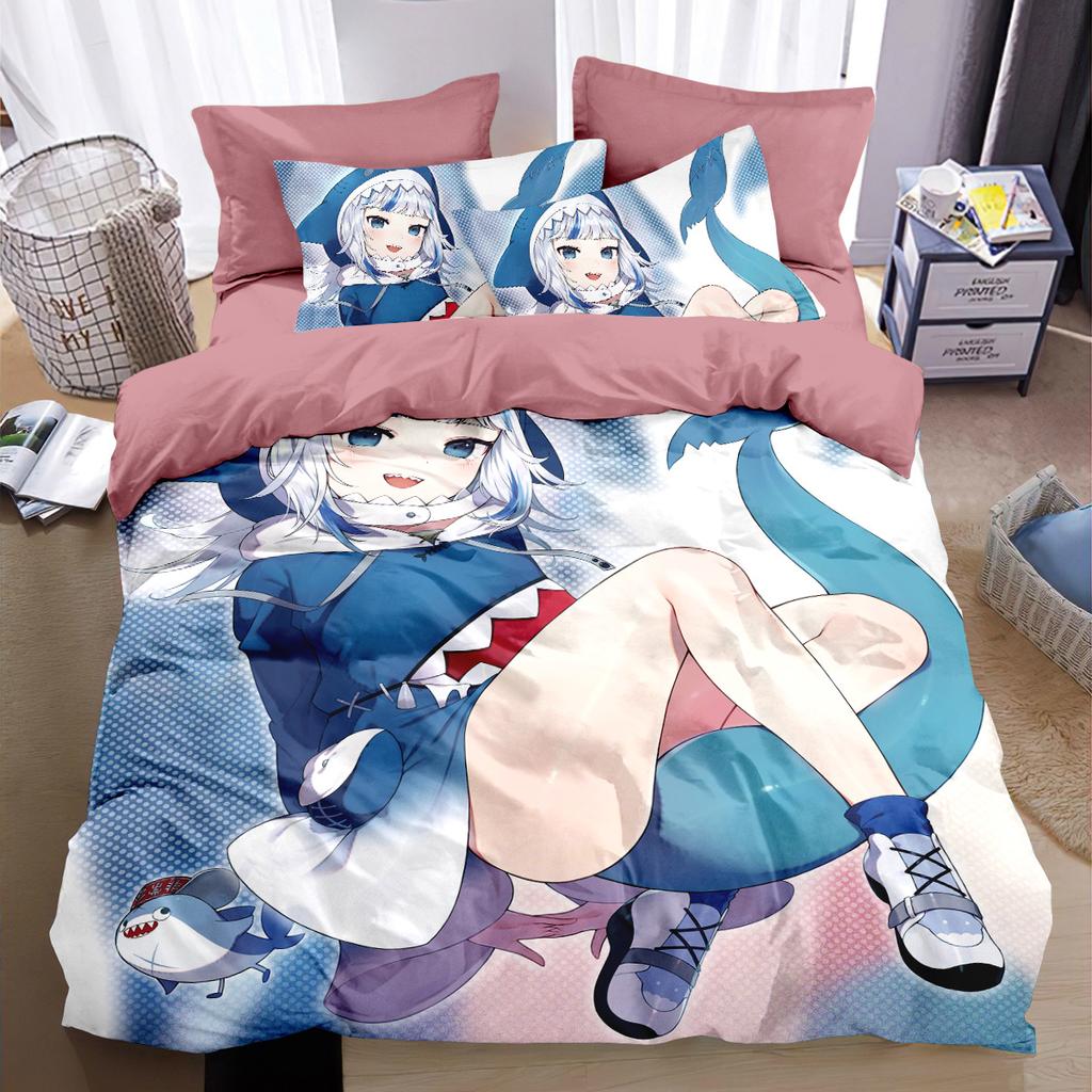 Anime Gawr Gura Bedding Sets Cute Role-Playing Duvet Cover Bed 3D Printed Bedroom Decoration Children Single Double Large Size