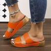 Fish mouth thick bottom slope heel beach one-word large size multi-color simple lady summer leaking toes outside wearing slippers