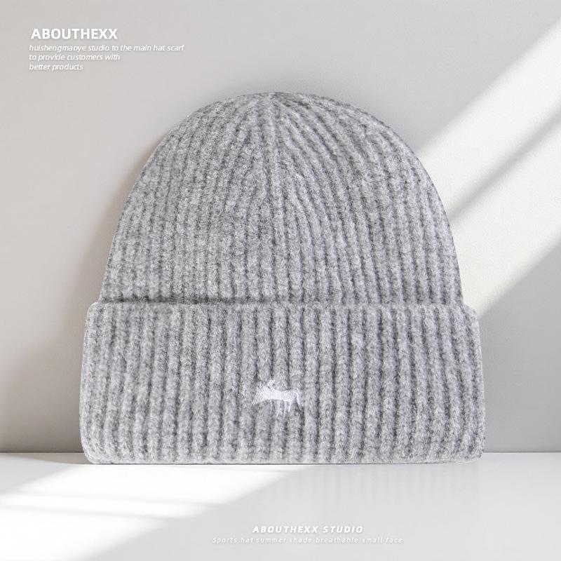 Couple Style Cute Cartoon Little Fox Embroidered Hat for Women Autumn and Winter Warm Knitted Hat Ear Protection Korean Style Woolen Hat for Men