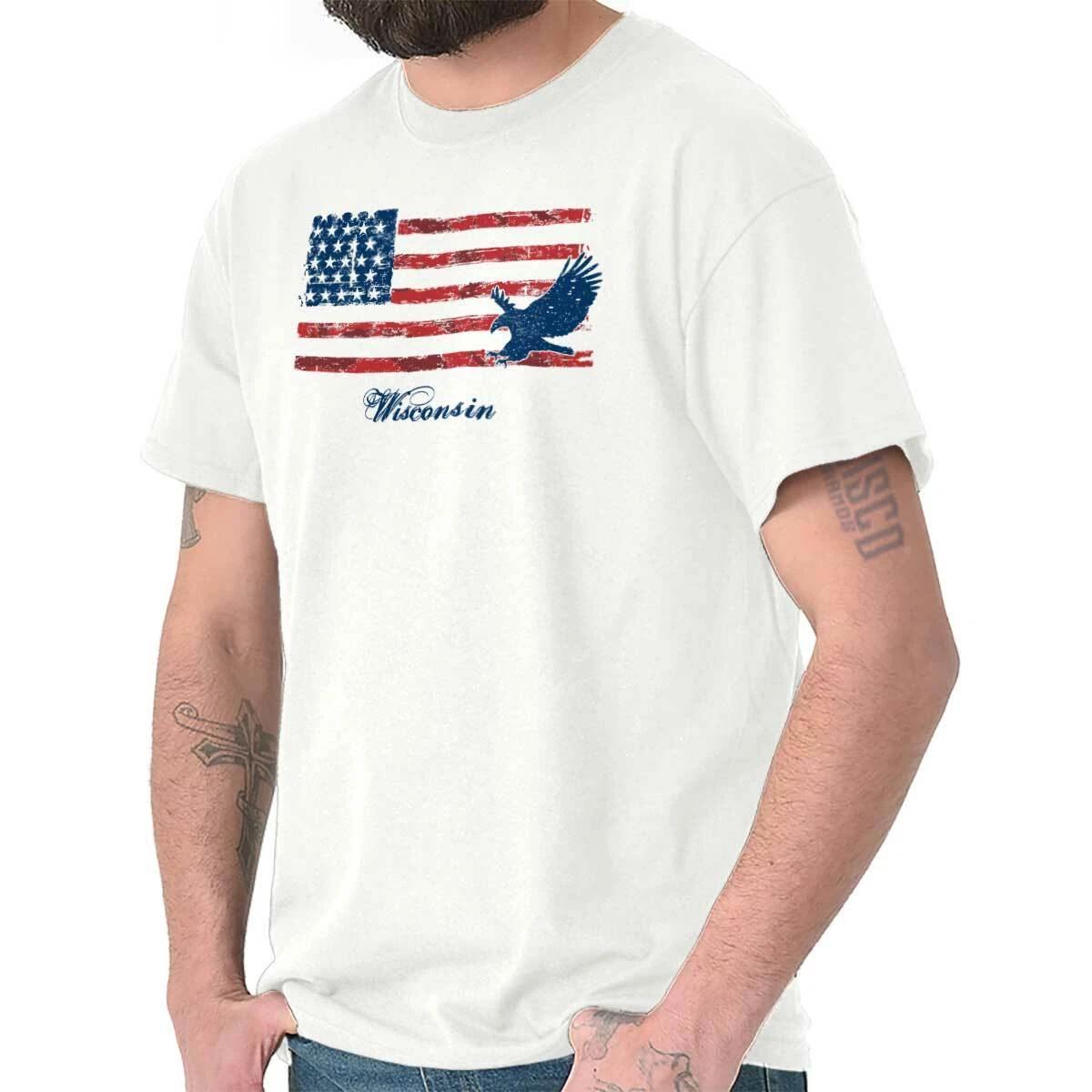Wisconsin United States America Patriotic Adult Short Sleeve Crew T Shirt XL
