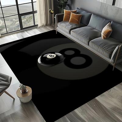 Large Washable Area Rug with Black Pool Ball 8 Design, Non-Slip Sofa Kitchen Toilet Carpet for Living Room Decoration
