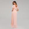 Plus Size Handmade Pleated Double V-Neck Bell Sleeve Chiffon Evening Gown for Spring/Summer