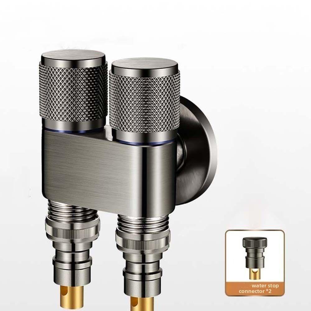 Universal Interface Double Outlet Valve Stainless Steel Knob Type Shower Shut Off Valve Space Saving Double-end