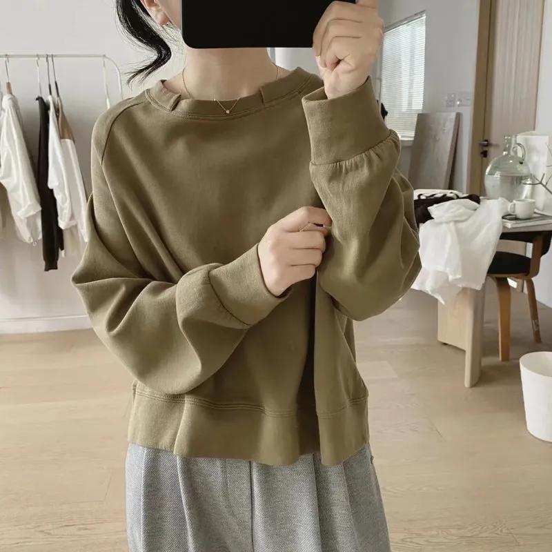 Sweatshirt Autumn New Thin Sweet Raglan Round Neck Women's Long-sleeved Solid Color Korean Style Niche Pullover