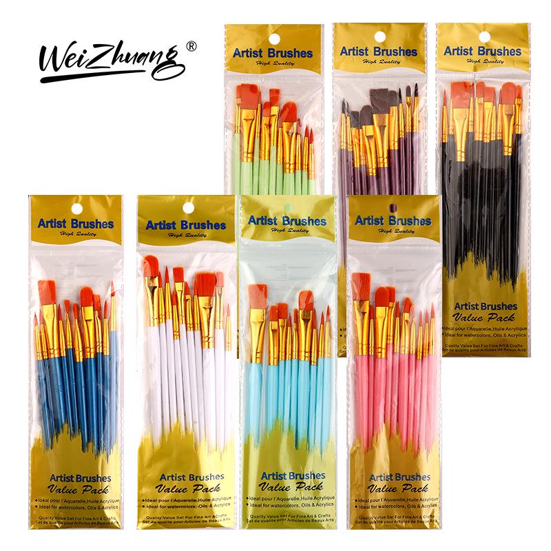 10-Piece Pearlescent Blue Nylon Hair Paint Brush Set for Gouache & Oil Painting