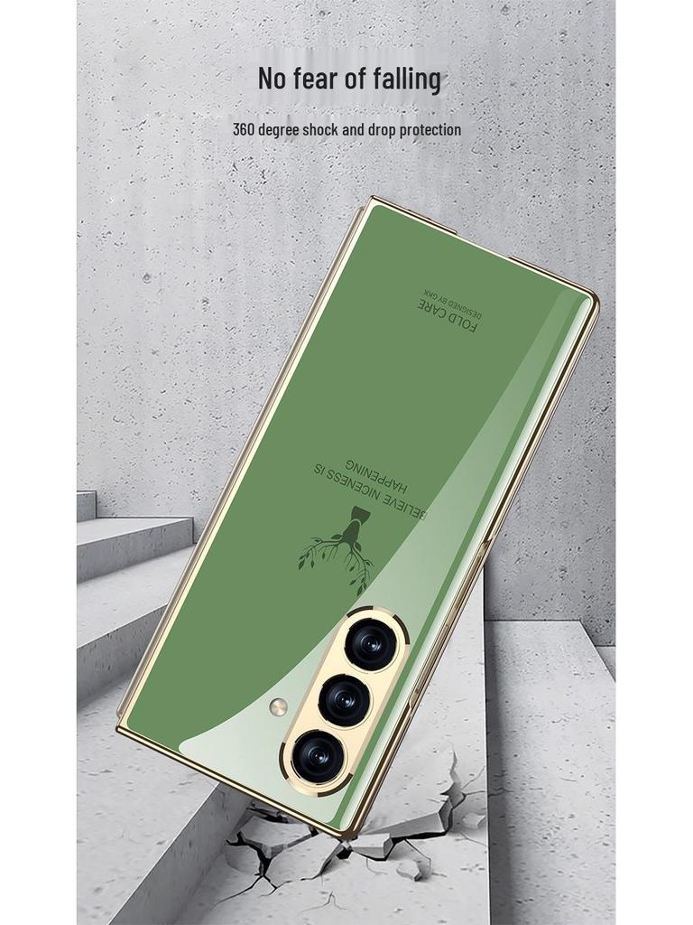 Compatible Samsung Z Fold7 Foldable Phone Case with Painted Glass, HD Film, and Integrated Flip Cover.