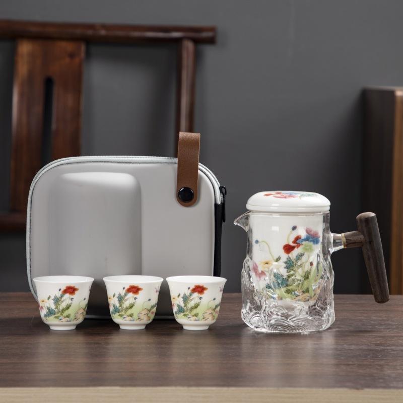 Portable Quick Cup Ceramic Travel Kung Fu Tea Set Outdoor Travel 1 Pot 3 Cups Coffee Teapot for Tea In a Cup Coffeeware Teaware