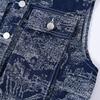 Retro Jacquard Denim Blazer for Ladies - Spring/autumn New Style. Embroidered Casual Piece with No Sleeves. Blouse-like Top.