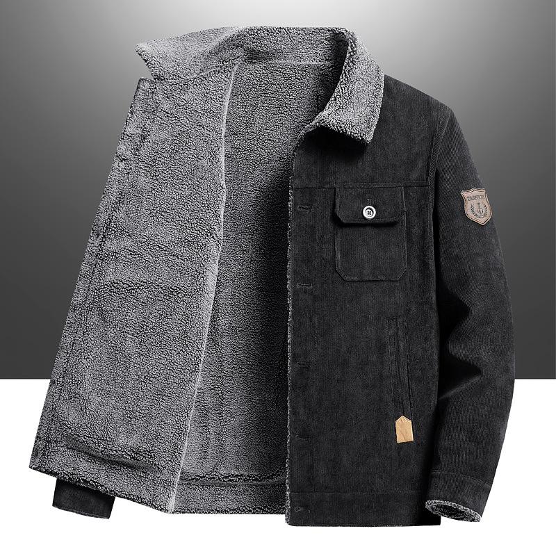 Warmer Cord-Baumwollmantel für junge und mittlere Männer, Winter-Samtjacke, Retro-Arbeitskleidung, lässige Sherpa-Jacke in großer Größe