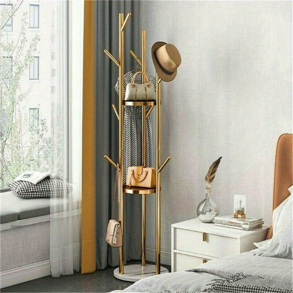 Heavy Duty Marble Coat Rack Stand Tall Clothes Rail Hanger f Bedroom Office Hall