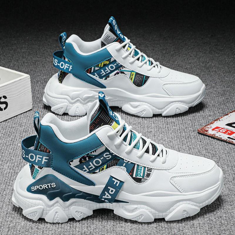 Men's Trendy High-Top Waterproof Leather Sneakers: Autumn Sport & Leisure Style with Thick Soles for Students & Trendsetters.