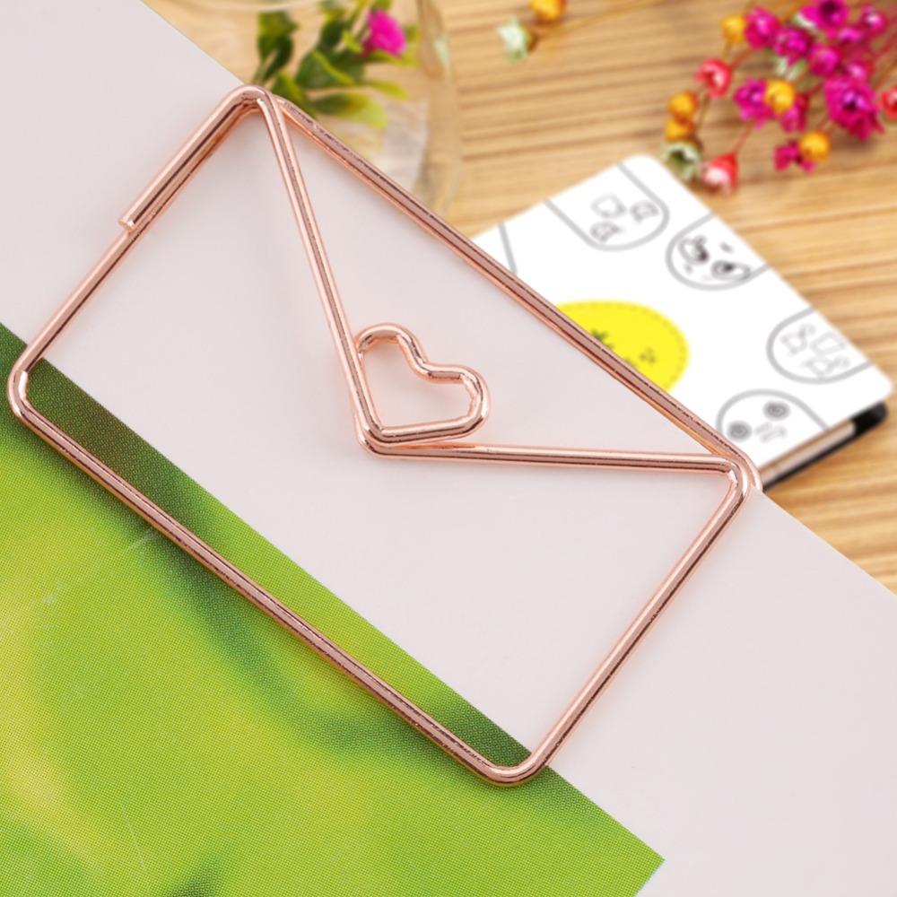 12pcs Cute Envelope Shape Paper Clips Rose Gold Document Organizing Clip Office Use