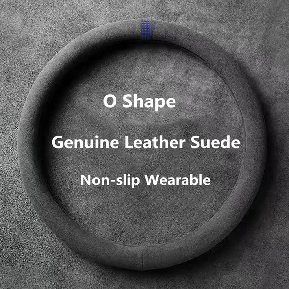 Universal Car Steering Wheel Cover 37-38cm Cowhide Suede Leather Wrap Breathable Non-Slip Auto Steering Wheel Cover for Cars
