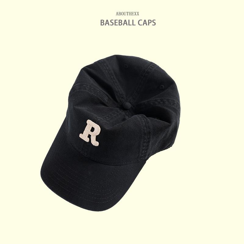 Hat Women's New R Embroidered Baseball Cap Japanese Versatile Baseball Cap Men's Ins Korean Style Sports and Casual Curved Brim Hat