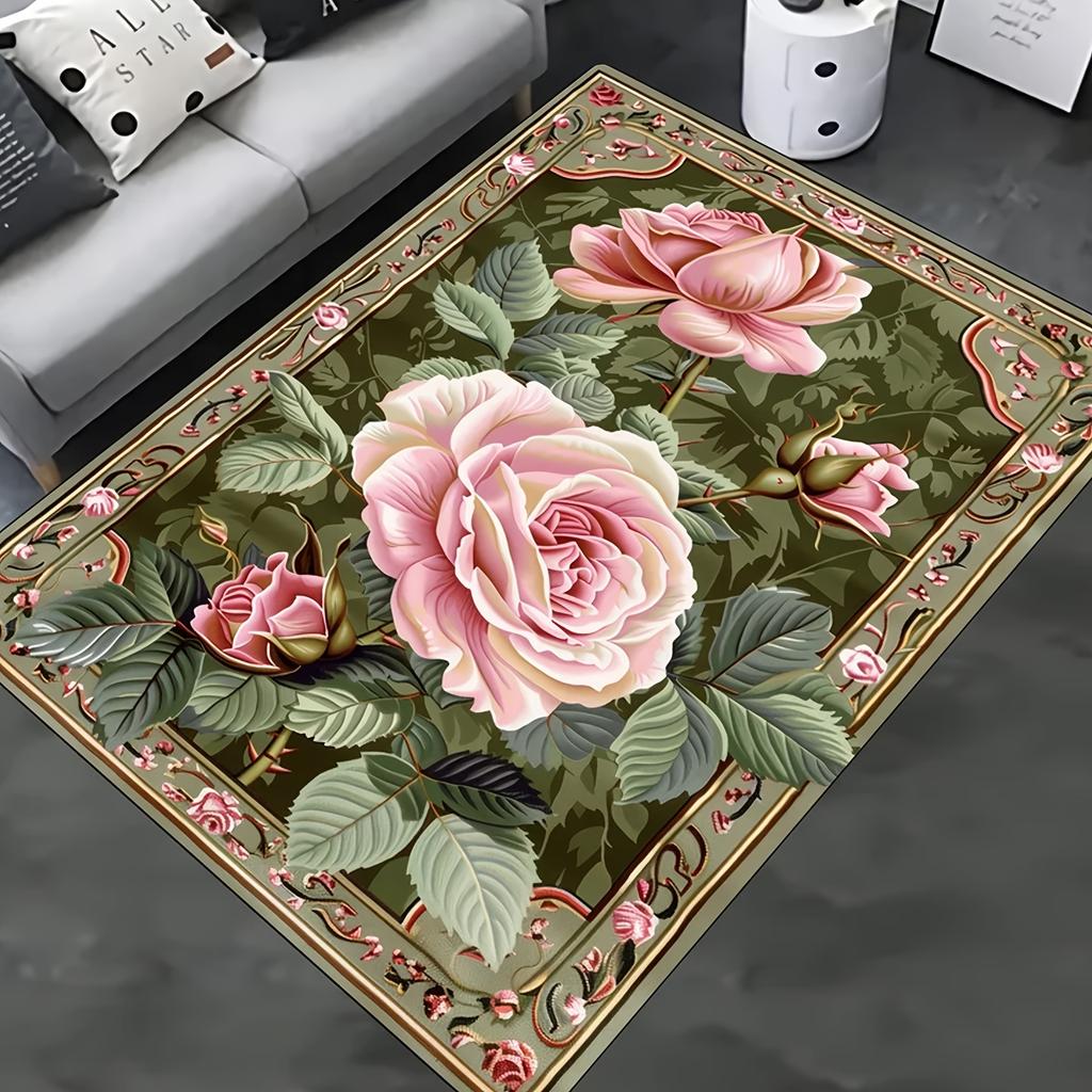 Vintage Floral Area Rug Entryway Mat for Living Room Bedroom Carpet Laundry Mat Machine Washable for Indoor & Outdoor Doormat