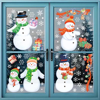 Christmas Snowman Decoration, Festive Scene Arrangement, Electrostatic Glass Door, Subway Atmosphere, Window Flower Stickers
