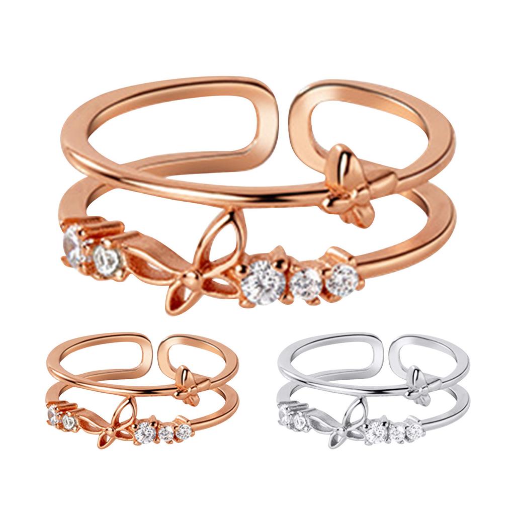 Women's Small Fresh Diamond Butterfly Finger Ring With Adjustable Opening