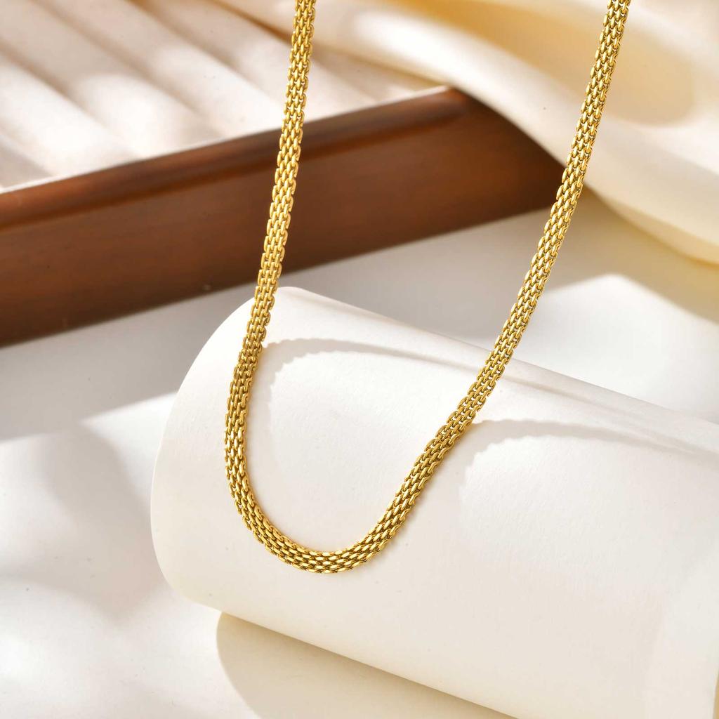 Stainless Steel Mesh Wide Chain Necklace for Women, Sliver/Gold Color 8mm Weave Charm Choker Necklace, Trendy Minimalist Jewelry
