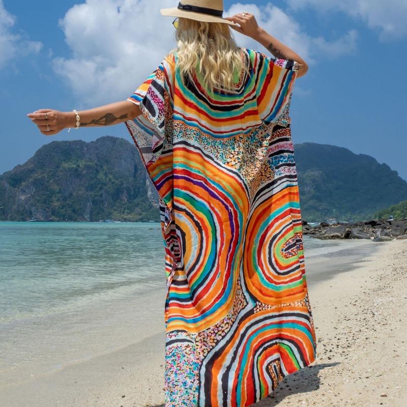 Damska Moda Lato Wiosna Panterka Rękawy 1/2 Dekolt V Luźna Talia Sukienki Casualowe