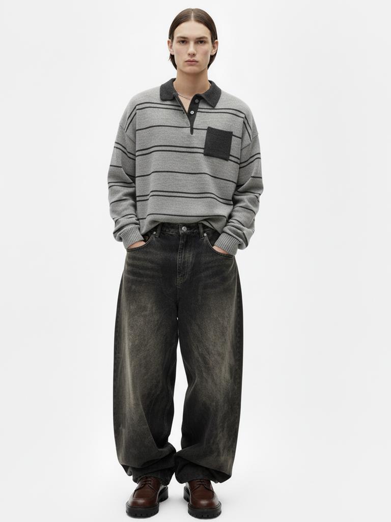 Chaenseseunoi Balloon Fit Dirty Washed Denim Pants (Dark)/M261Pt02
