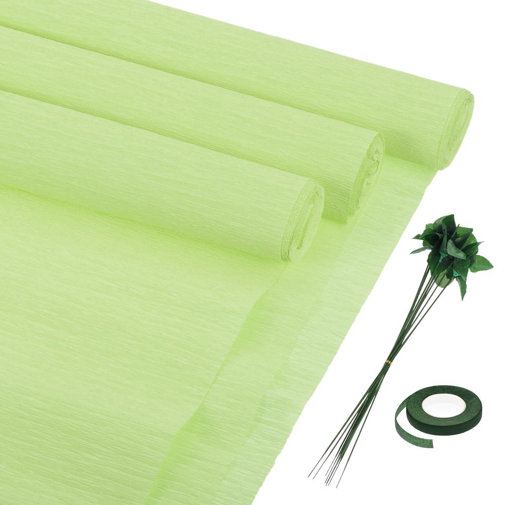 6pcs Crepe Paper Roll with Floral Stem Wire and Green Floral Tapes for Wedding Ceremony Various Large Festivals Decoration