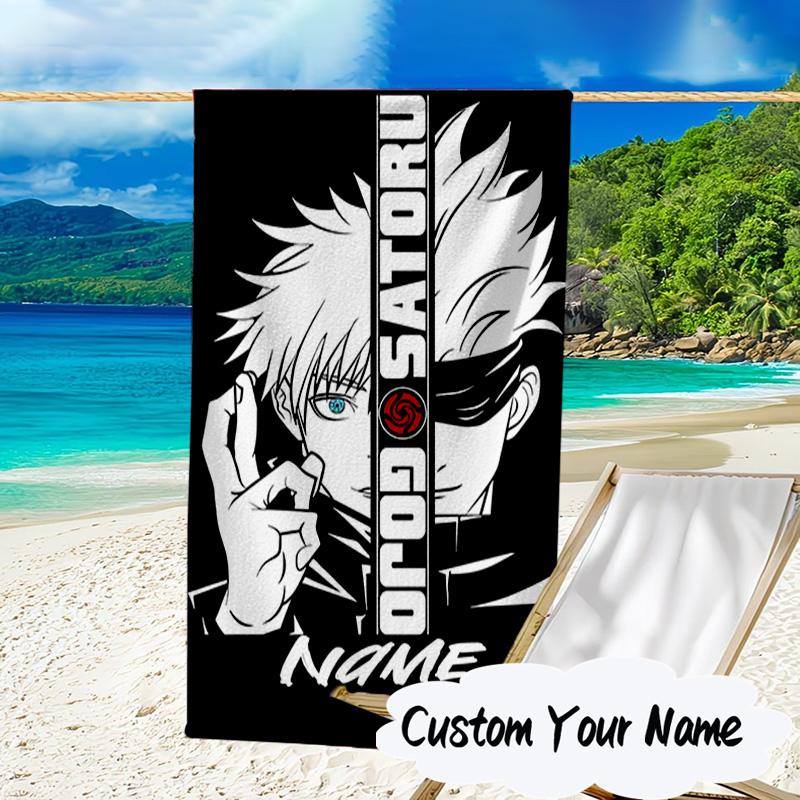 Custom Name Powerful Anime Jujutsu Microfiber Beach Towel Super Soft & Absorbent for Bath, Beach, Travel Bath Time Accessory, Fan Gifts