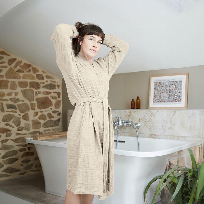 Peignoir kimono - Gaia - Gaze de coton - Unisexe - S/M Camel