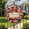 Patriotic Wreath for Front Door Handmade 4th of July Door Hanger Red White Blue American Wooden Hanging Plaque for Wall Porch Memorial Day Decor