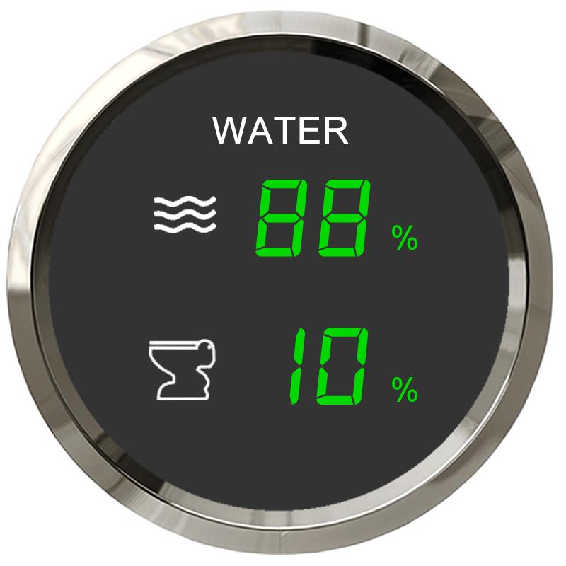 52mm 2 IN 1 Multifunction Gauge Water Level Gauge + Sewage Level gauge With Alarm For Car Boat Marine RV