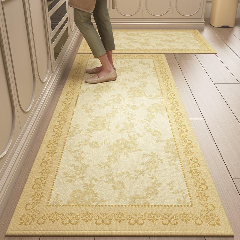 Carpet for Kitchen Floor Mat Blue Floral Carpets Non-slip Long Rug Retro Elegant Home Decoration Rugs Alfombra De Cocina