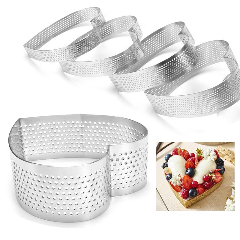 Anello per Torta Perforato Francese - Stampo per Torta Rotondo e a Forma di Cuore in Acciaio Inossidabile per Mousse, Cheesecake, Torte alla Frutta Anello per Torta da Forno