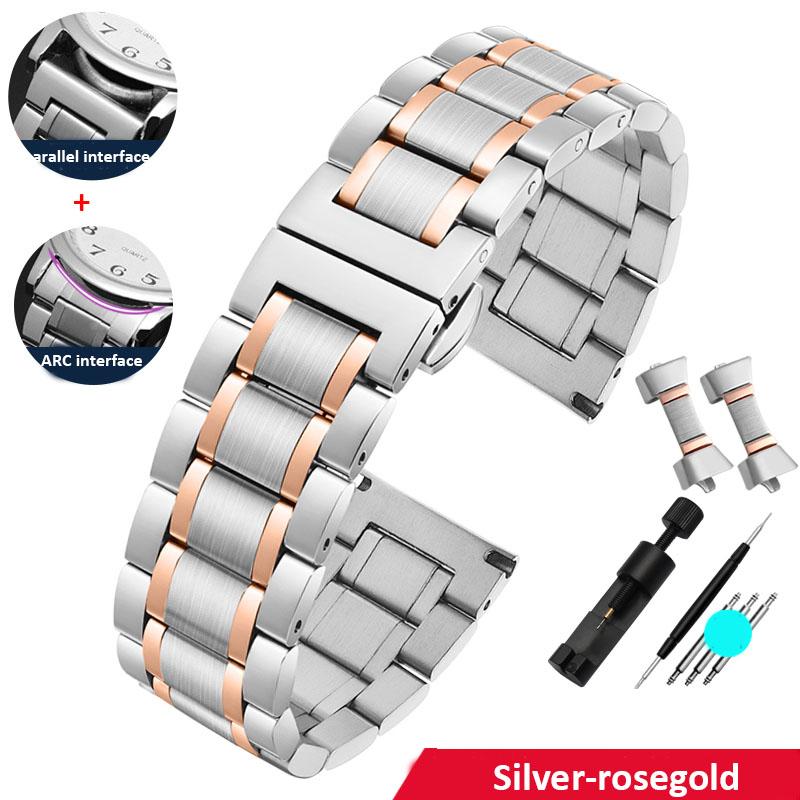 316L Solido Estremità Curva Acciaio Inossidabile Cinturino per Orologio Due Interfacce Catena per Orologio 16 18 19mm 20mm 21mm 22mm 23mm 24mm Braccialetto Strap