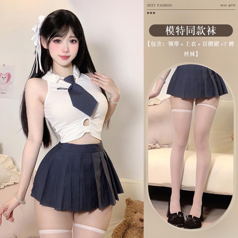 Sexy Underwear Sexy Female Student Wear College Style Pleated Skirt Temptation Waist Ultra Short Uniform Set