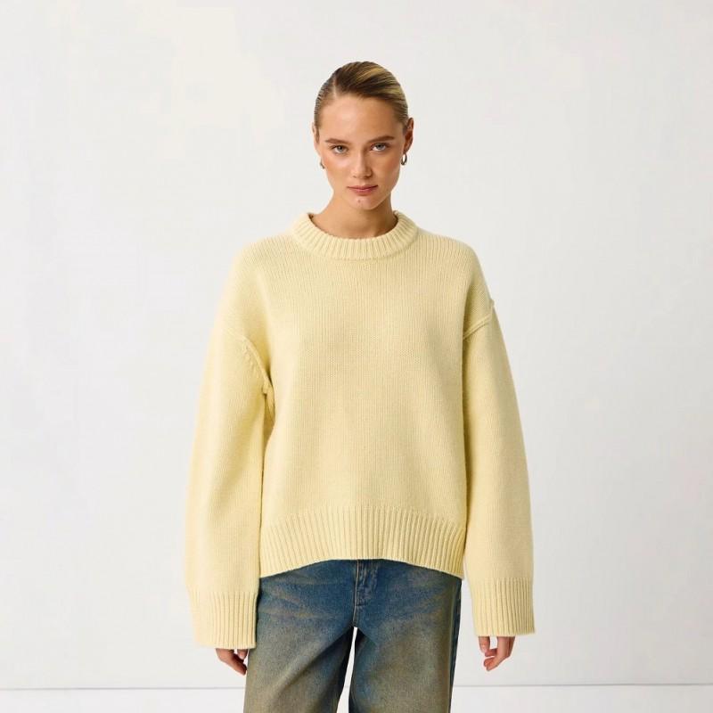 Womens Crew Neck Solid Color Loose Fit Thick Knit Sweater Casual Versatile Top
